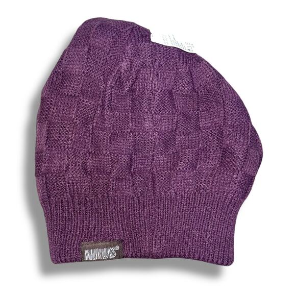 Muk Luks Womens Beanie Knit Hat Skull Reversible Ski Snowboard Snowflake Purple - Picture 9 of 12